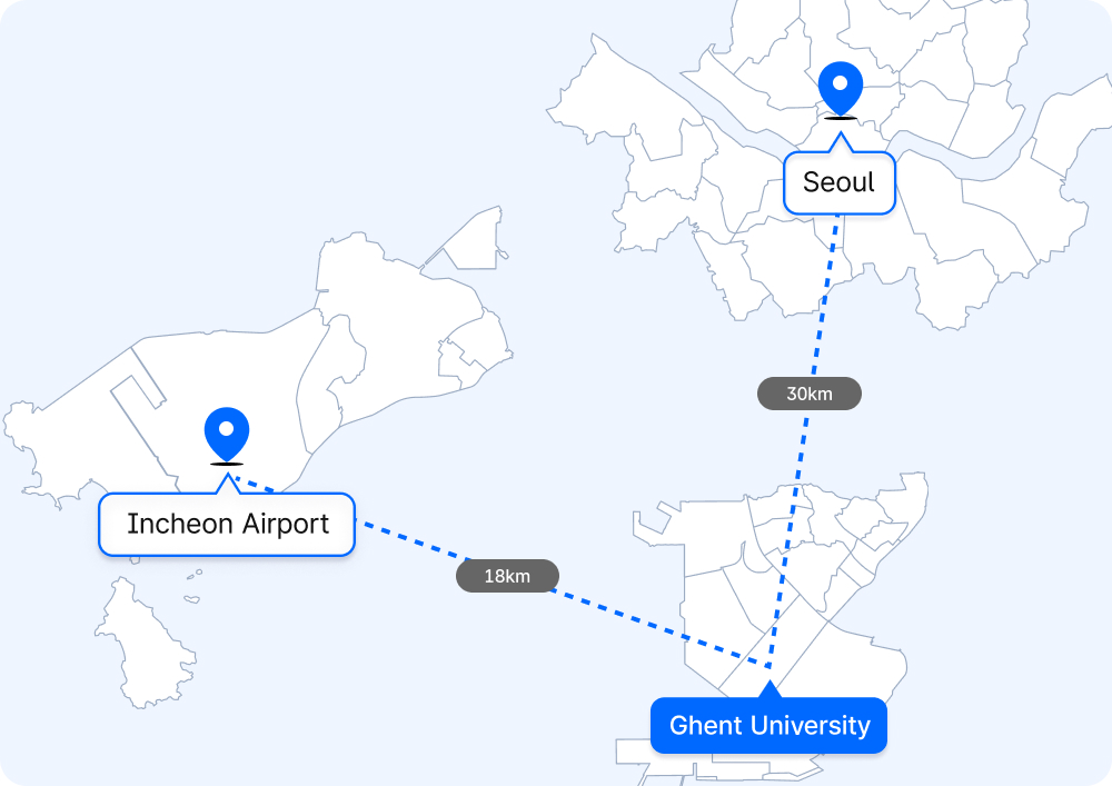 Songdo is 18 km from Incheon International Airport and 30 km from Seoul